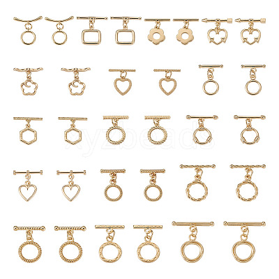 32Pcs 16 Styles Rack Plating Brass Toggle Clasps KK-KS0001-25-1