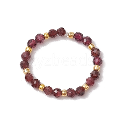 Natural Mixed Stone Beaded Stretch Rings for Women RJEW-JR00868-1