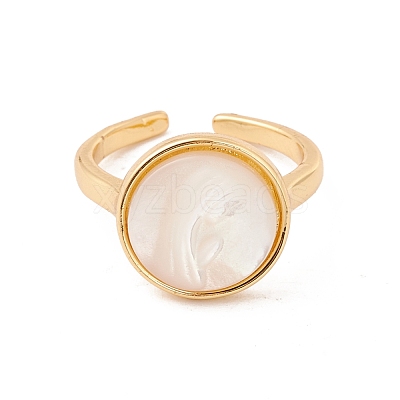 Shell Flat Round Open Cuff Ring RJEW-P030-03G-1