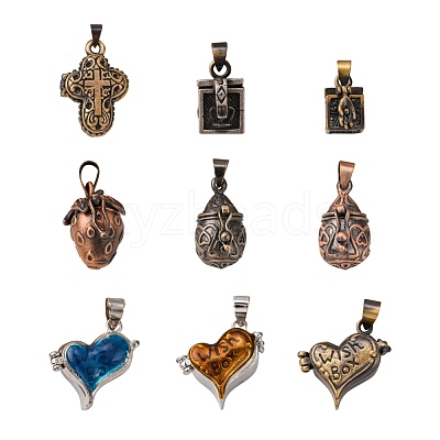 Brass Prayer Box Pendants KK-MSMC001-1-1