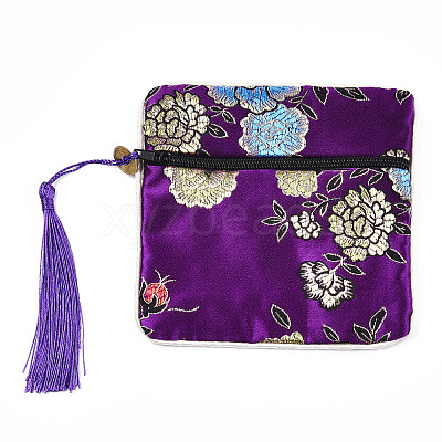 Chinese Brocade Tassel Zipper Jewelry Bag Gift Pouch ABAG-F005-07-1
