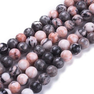 Natural Pink Zebra Jasper Beads Strands G-K410-04-8mm-1