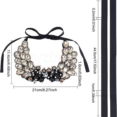 Vintage Black Diamond & Crystal Rhinestone Layers Bib DIY-WH0321-06-1