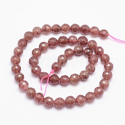 Faceted(128 Facets) Natural Strawberry Quartz Round Bead Strands G-L411-27-6mm-1