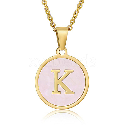 Natural Shell Initial Letter Pendant Necklace LE4192-10-1