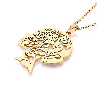 304 Stainless Steel Pendant Necklaces NJEW-T018-54G-1