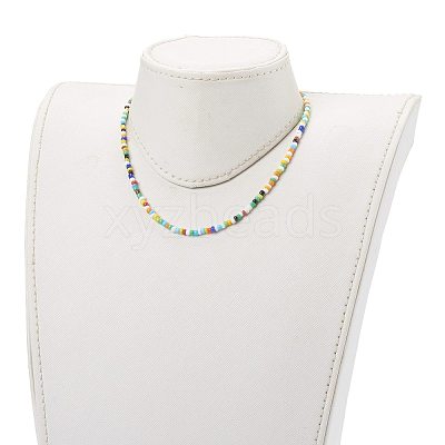 Rainbow Round Opaque Colours Glass Seed Beaded Necklaces NJEW-JN03362-02-1