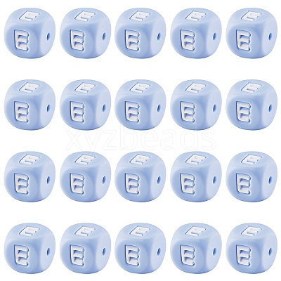 20Pcs Blue Cube Letter Silicone Beads 12x12x12mm Square Dice Alphabet Beads with 2mm Hole Spacer Loose Letter Beads for Bracelet Necklace Jewelry Making JX434E-1