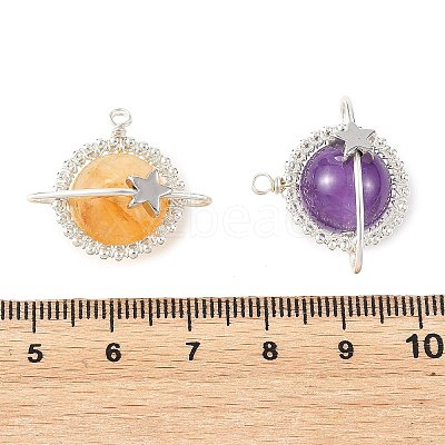 5Pcs 5 Colors Natural Labradorite & Yellow Hematoid Quartz & Amethyst & Xiuyan Jade & Green Jade Copper Wire Glass Wrapped Pendants PALLOY-TA00431-1