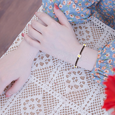 12Pcs 12 Style Glass Seed Braided Flower Stretch Bracelets Set BJEW-AN0001-14-1