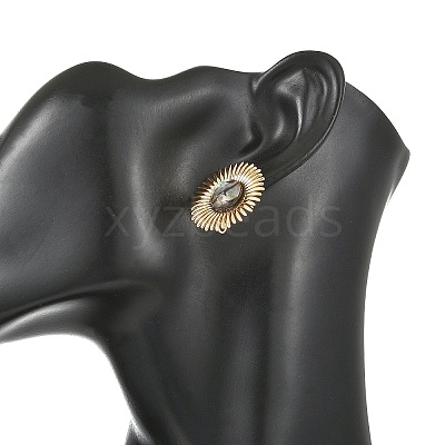 Paua Shell & Brass Stud Earrings for Women EJEW-JE07473-1
