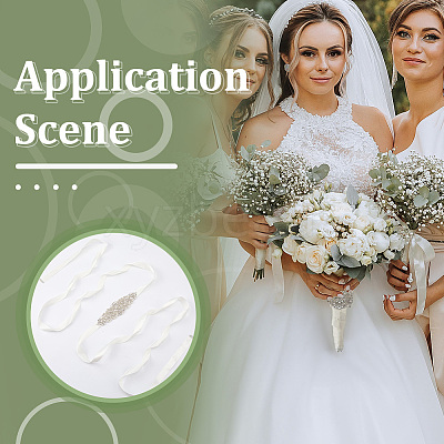 1Pc Plastic & Alloy & Polyester & Rhinestone Flower Bouquet Ribbon DIY-FG0010-32-1