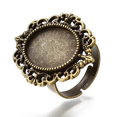 Vintage Adjustable Iron Finger Ring Components Alloy Cabochon Bezel Settings PALLOY-Q300-09AB-NR-1