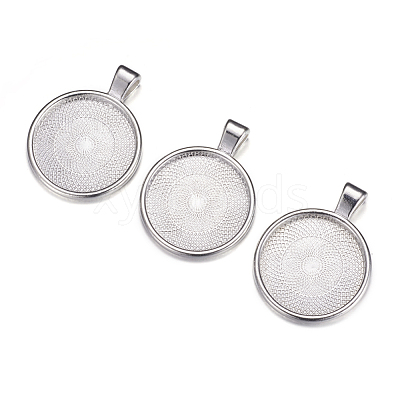 Flat Round Alloy Pendant Cabochon Settings PALLOY-A15654-N-1