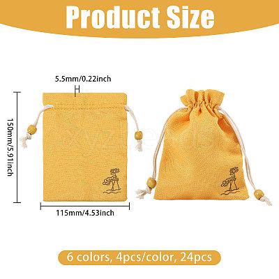 24Pcs 6 Colors Flower Printed Cloth Drawstring Bags ABAG-CA0001-22C-1