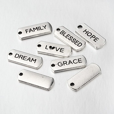 Mixed Style Tibetan Style Alloy Rectangle with Word Pendants TIBEP-X0167-AS-RS-1