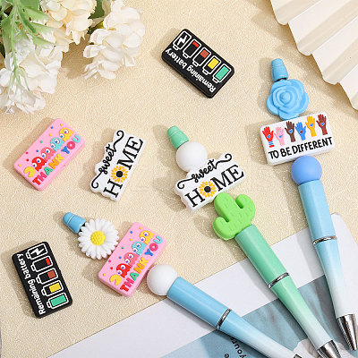 16Pcs 4 Styles Rectangle with Word Food Grade Silicone Focal Beads SIL-CA0004-44-1