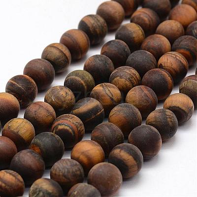 Frosted Natural Tiger Eye Beads Strands G-F364-18-12mm-1