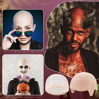 Latex Monk Cosplay Headgear Prop Adult Bald Cap for Halloween Party AJEW-WH0609-389-1