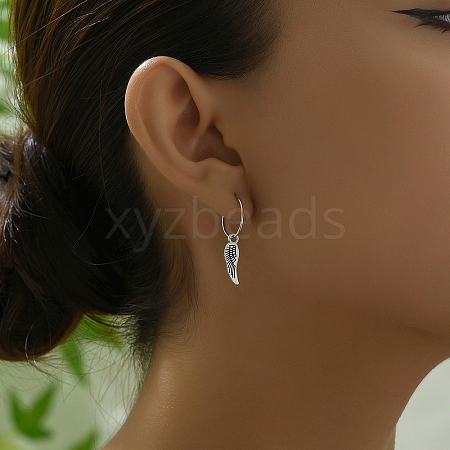 Vintage Brass Feather Hoop Earrings KF3799-1