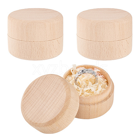 Round Beechwood Jewelry Storage Gift Box with Lid CON-WH0085-57-1