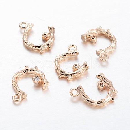 Branch Light Gold Plating Brass Glass Rhinestone Charms KK-M191-08-1