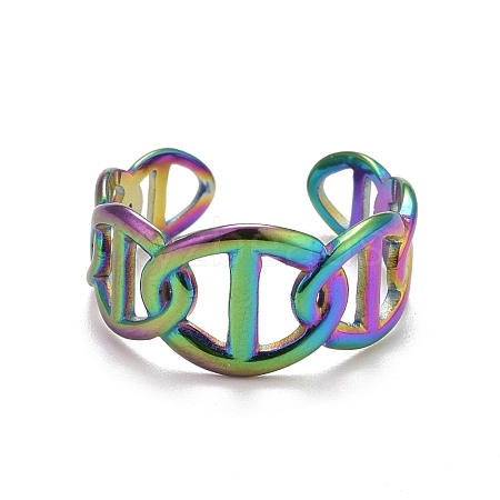 Rainbow Color Ion Plating(IP) 304 Stainless Steel Hollow Open Cuff Ring for Women RJEW-A005-25MC-1