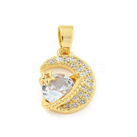 Brass Micro Pave Clear Cubic Zirconia Pendants KK-B096-01G-1