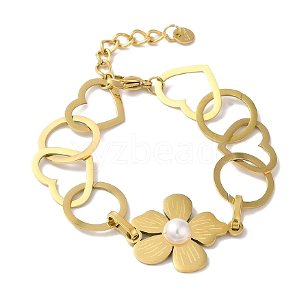 Flower & Heart 304 Stainless Steel Link Chain Bracelets for Women BJEW-I315-13G-1