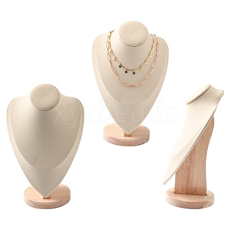 Microfiber Wooden Necklace Displays NDIS-O008-03A-L-1