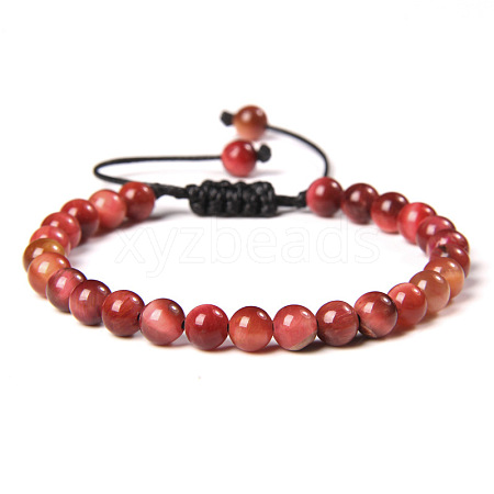 Natural Tiger Eye Round Bead Adjustable Braided Bracelets UO3136-29-1