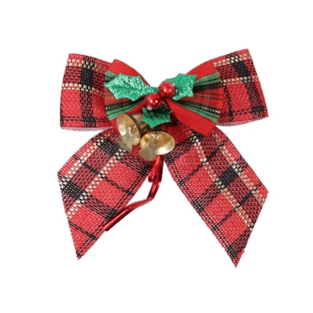 Linen Tartan Pattern Bowknot with Bell Pendant Decoration XMAS-PW0001-062A-02-1