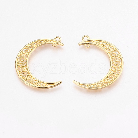 Tibetan Style Alloy Hollow Moon  2-Loop Link Pendants TIBEP-5312-G-LF-1