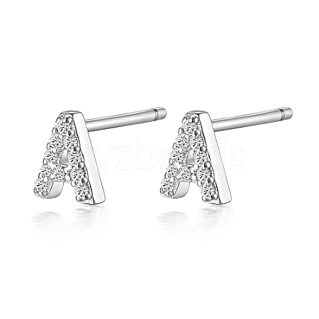 Anti-Tarnish Rhodium Plated 925 Sterling Silver Initial Letter Stud Earrings HI8885-01-1