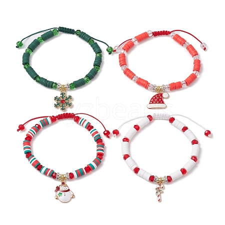 4Pcs Adjustable Handmade Polymer Clay Heishi Braided Beads Bracelet Sets BJEW-JB10966-1