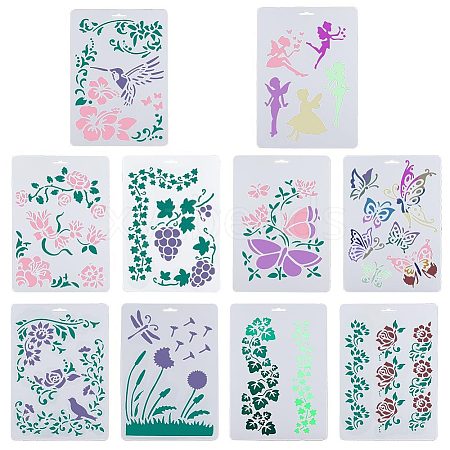 Gorgecraft 10Pcs 10 Styles PP Plastic Hollow Out Drawing Painting Stencils Templates DIY-GF0007-35-1