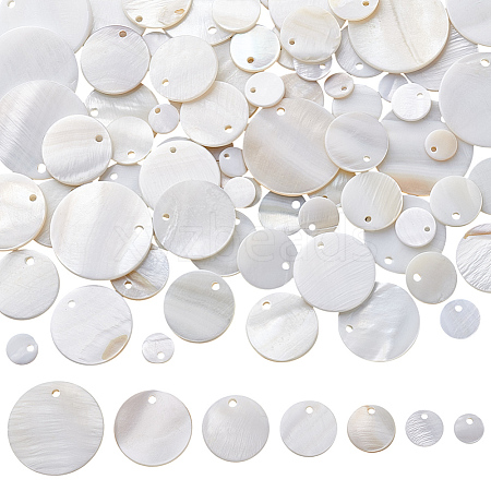 84Pcs 7 Styles Flat Round Natural Sea Shell Pendants SSHEL-HY0001-12-1