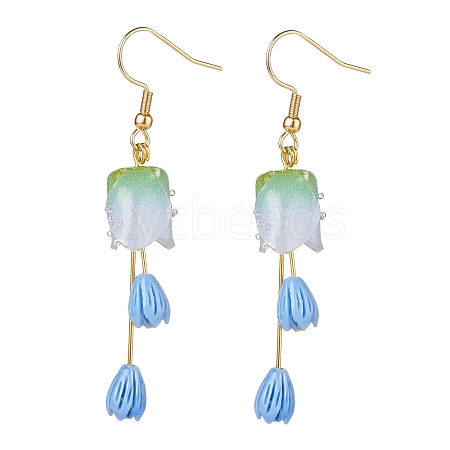 Plastic 3D Flower Long Dangle Earrings EJEW-JE04936-03-1