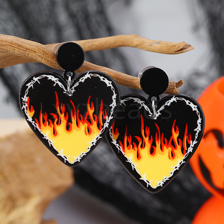 Acrylic Halloween DIY Heart Skull Flame Stud Earrings Collection FU5033-2-1