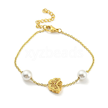 Real 18K Gold Plated Brass & Plastic Imitation Pearl Beaded Bracelet BJEW-D030-04B-G-1