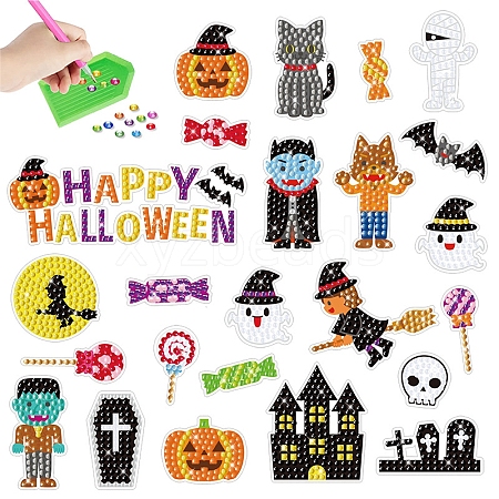 2 Sheets Halloween DIY Diamond Painting Sticker Kits DIAM-PW0010-06C-1