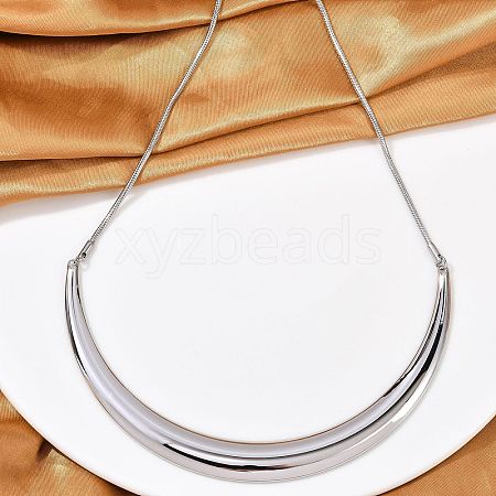 304 Stainless Steel Arc Shaped Pendant Snake Chain Necklaces for Women NJEW-B122-03P-1