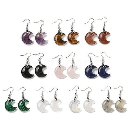 Rack Plating Moon Brass Dangle Earrings for Women EJEW-B064-02P-1