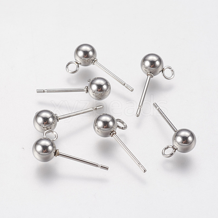 Non-Tarnish 202 Stainless Steel Ball Stud Earring Findings STAS-F141-06P-5mm-1