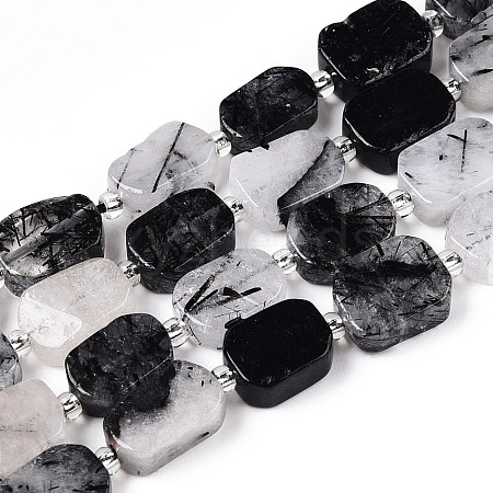 Natural Black Rutilated Quartz Beads Strands G-C098-A17-01-1