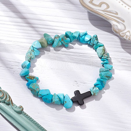 Synthetic Turquoise Chips Stretch Bracelets for Women Men BJEW-JB11341-06-1