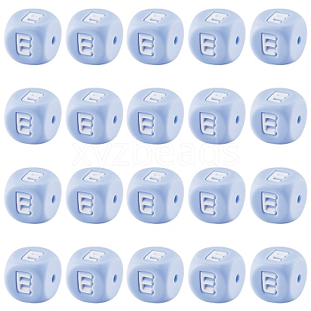 20Pcs Blue Cube Letter Silicone Beads 12x12x12mm Square Dice Alphabet Beads with 2mm Hole Spacer Loose Letter Beads for Bracelet Necklace Jewelry Making JX434E-1