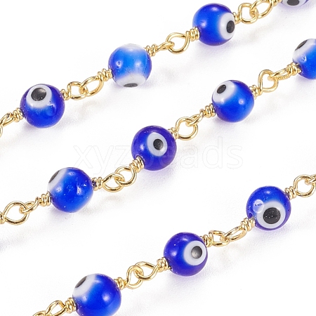 3.28 Feet Handmade Evil Eye Lampwork Round Beaded Chains X-CHC-G009-B-G05-1