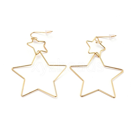 Interlock Double Open Star Dangle Earrings EJEW-C007-01G-1