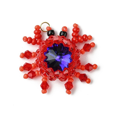 Glass Seed Beaded Crab Pendants PALLOY-CJ00128-1